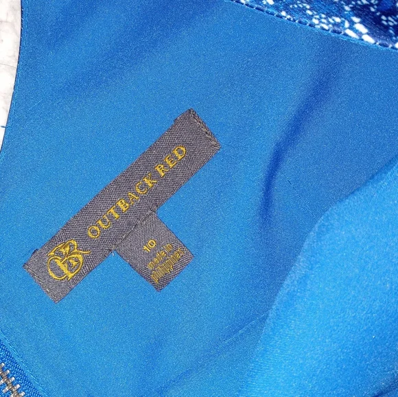 Outback Red Royal Blue Sleevelees Lace Print Fit & Flare Dress sz 10 - Picture 4 of 8